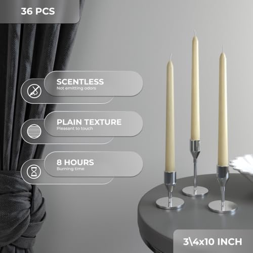 CANDWAX 10 inch Ivory Taper Candles - 36 Pack for Wedding Table Decor & Centerpieces - Dripless Smokeless Long Lasting Unscented Candlesticks - Value Set for Dinner Table & Home Decor - Image 4