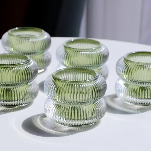 Woho Green Glass Votive Candle Holders Set of 6 for Spring Wedding Table by Woho