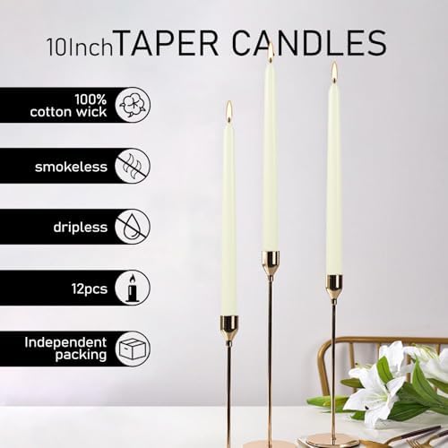 12 Pack Ivory Taper Candles 10 Inch, Dripless Smokeless Unscented Hand Poured Tall Candlesticks, 8-Hour Long Burning for Home Decor, Weddings, Christmas & Special Occasions - Image 4