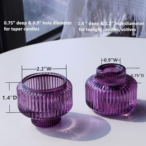 Woho Purple Candlestick Holders Set of 4 for Halloween Decorations, Ribbed Glass Taper Candle Holders for Thanksgiving/Christmas, Vintage Candle Sticks Holder Decor for Fall Wedding Table Centerpiece - Image 6