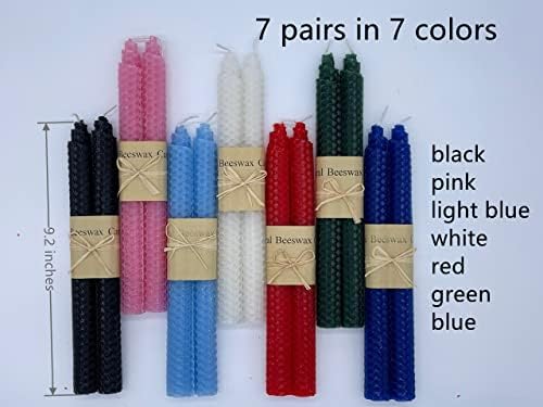 Premium Quality Beeswax Candles - 14 pack in 7 Colors - Hand-Rolled, Unscented, Dripless & Smokeless Taper Candles for Seasonal, Wedding, Home Decor & Dinner - Image 3