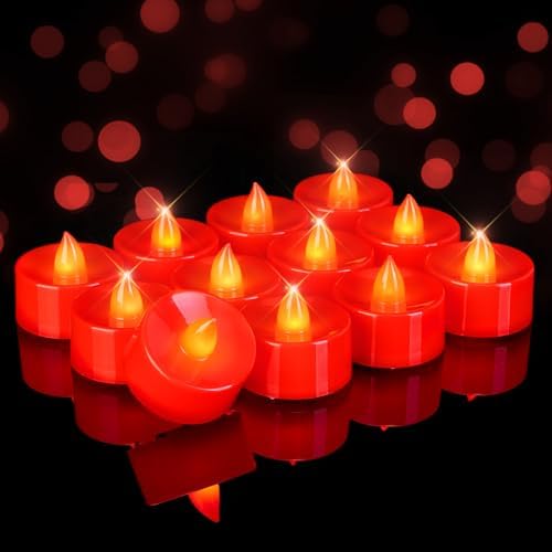 Homemory 24-Pack Red Flameless Battery Tealight Candles, 200+ Hours by Homemory