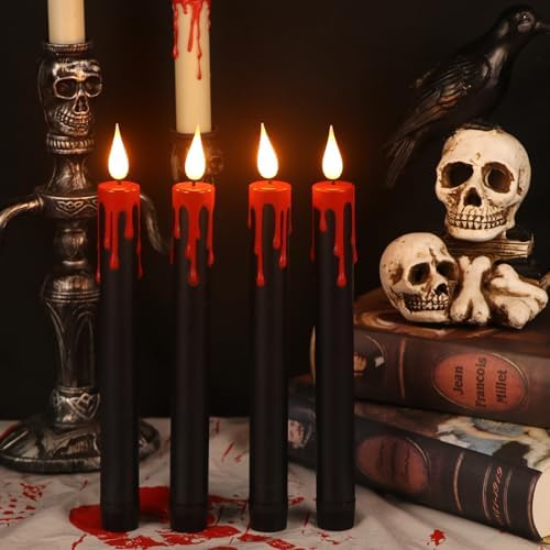 Halloween Black Flameless Taper Candles with Remote Timer - Image 3