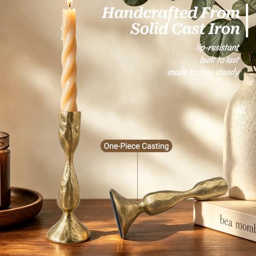 Cast Iron Taper Candle Holders Set of 2, Brass Candlestick Holders - Image 4