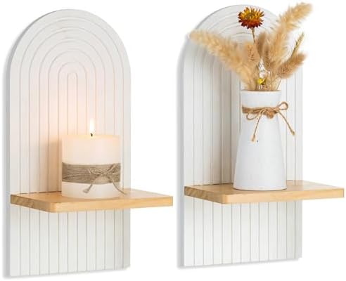 Boho Wall Candle Holder Set of 2 with White Arched 3D Design by Walasis