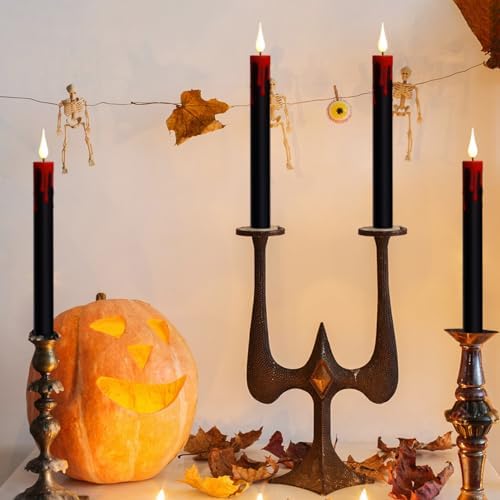 Halloween Black Flameless Taper Candles with Remote Timer - Image 5