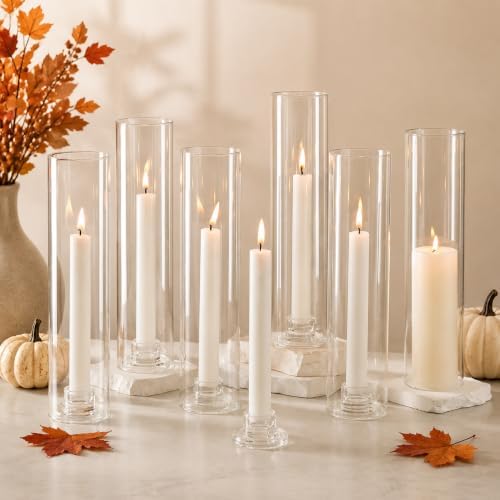 Hewory Hurricane Glass Candlestick Holders : 6 Pcs Clear Taper Candle Holders for Candlesticks - Hurricane Glass Candle Stick Candle Holders Bulk for Table Centerpiece Wedding Christmas Home Decor by Hewory