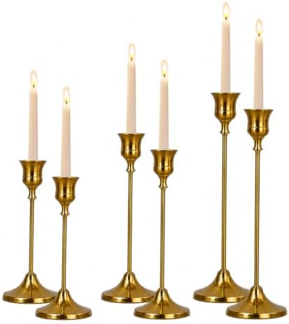 Brass Taper Candle Holders 2 Sets(6 Pcs) - Tall Metal Candlestick Holders for Table Centerpiece, Formal Dinner, Wedding, Fireplace Mantel Decor, Fits 3/4 Inch Thick Candles by Unknown