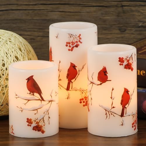 Red Bird LED Glass Flameless Candles Battery Operated Remote by KunSwennLife