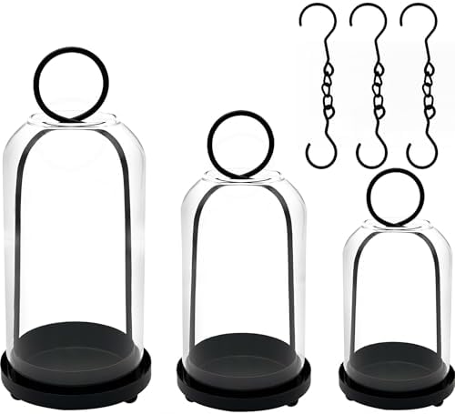 3 Pack Metal Candle Holders with Glass Dome, Black Candlestick Holders Set by FESTLOVE