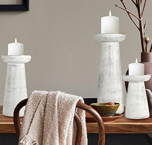 Homebia Design Wooden Candle Holder Set of 3 – 10, 8, 6 inch, Antique White by HomebiaDesigns