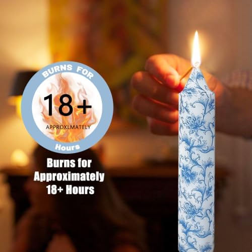 NJAO HOO Floral Taper Candles 7 Inch Short Candlesticks Hand Printed Blue and White Floral Candlesticks Unscented Tapered Candle Set for Spring Home Garden Decor, 4Pcs - Image 6