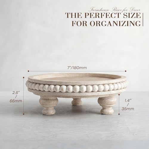 EOSAHR Beaded Wood Riser, Pedestal Stand for Kitchen Decor, Light Natural - Image 2