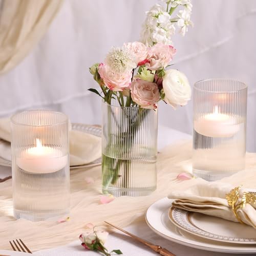6 Inch Clear Glass Ribbed Cylinder Vases for Centerpieces, Pack of 6 - Image 2