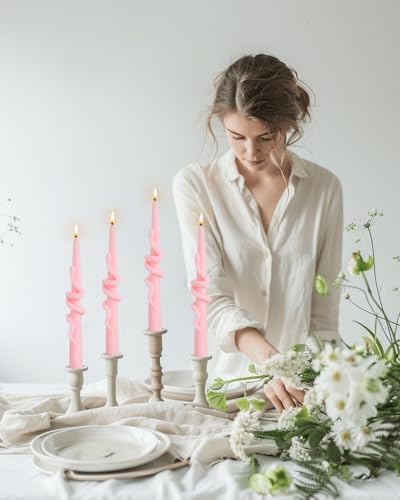 Pink Taper Candle Candlestick Snake Soy Candles Unscented Wedding Party Wax Unscented Dinner Candle Dripless,8 inch,Set of 4,Snake - Image 3