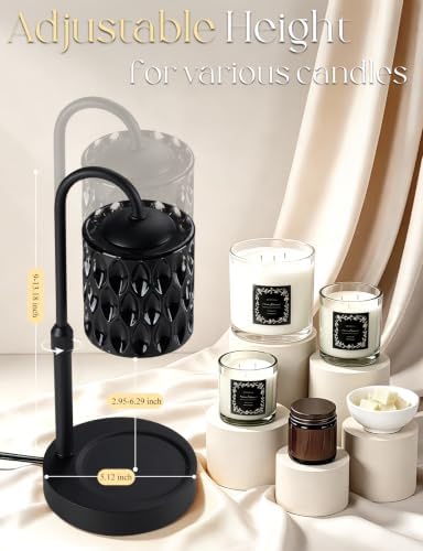 Briever Dimmable Candle Warmer Lamp with Timer, Height Adjustable Electric Candle Wax Warmer, Birthday Gifts for Women Mom, House Warming Gifts New Home Decor, Solid Wood Base, Inner Black Glass - Image 2