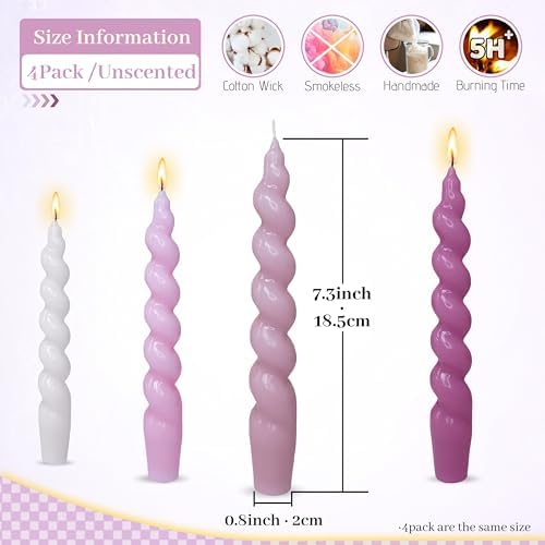 Smokeless Spiral Taper Candles Gradient Purple 7.5 Inch Short Twisted Candles Handmade Unscented Dinner Candle Set for Home Decor - Image 5