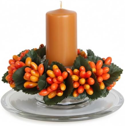Daifunli 2 Pcs Fall Candle Rings Wreaths for Pillar 3.9 Inch Pip Berry by Huiinen