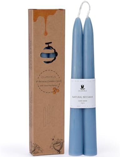 Blue Beeswax Taper Candles,8" Long Candlestick,smokeless dripless unscented Natural Beeswax Candles.for Gift,Mother's Day (Blue) by olorvela