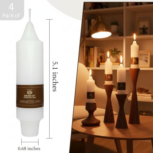 5 Inch Short Candle Chunky White Taper Candles Set of 4 Hand Poured Smokeless Unscented Thick Taper Candles with Wide Bottoms for Mother's Day Meditation Wedding Dinner Home Decor - Image 4