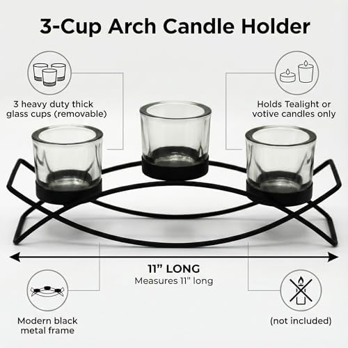 Seraphic Iron Arch Table Centerpiece Decorations Long Candle Holder for Weddings, Patio, Kitchen, Dining Room, and Coffee Tables, Black, Clear Chunky 3 Cups - Image 3