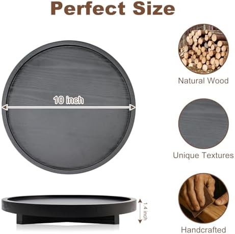 Black Round Decorative Wooden Tray for Bathroom Counter Table Trays Decor - Image 3