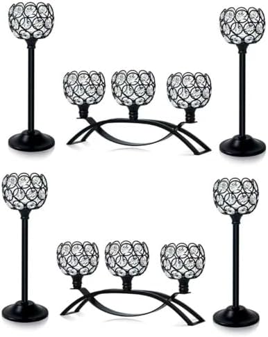 Crystal Tealight Candle Holder Centerpiece Home Decorative Candlestick Holder Elegant Table Centerpiece Home Decor Wedding Party Anniversary (Black, Set of 6) by KOLNLALA