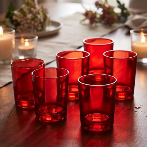 Mumufy 6 Pcs Red Glass Votive Candle Holders, 2"x1.4" Vintage Small Cups by Mumufy