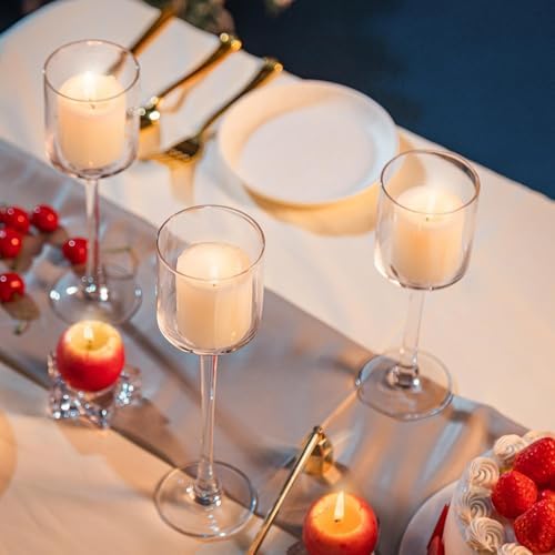 Glass Candleholders Tea Light Candle Holders Clear Wedding Weddings Hurricane Tall Elegant Ideal for Dining Party Home Decor Parties Table Settings Gifts Different Sizes (1 Set Small Clear) - Image 6