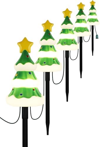 5 Pack Outdoor Christmas Lights for Walkway, Heavy-Duty Christmas Tree Yard Stakes, Waterproof Plug-in Pathway Lights for Holiday Decor, Connectable Outdoor Decorations for Yard, Lawn by Unknown