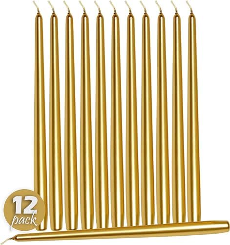 12 Pack Tall Taper Candles - 12 Inch Metallic Gold Dripless, Unscented Dinner Candle - Paraffin Wax with Cotton Wicks - 10 Hour Burn Time - Image 2