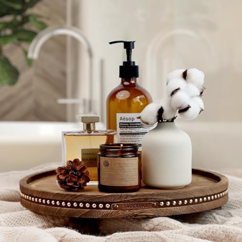 Decor Decorative Round Tray 11.81in for Home Decor for Coffee Table Farmhouse Kitchen Table Living Room Bathroom Centerpiece Tray Decor - Image 2