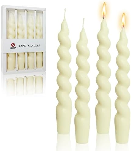 7.5 Inches Spiral Taper Candles Colorful Twisted Candle Dripless Long Candles, Handmade Candlesticks for Wedding Dinner Decor, Set of 4(Ivory) by FCMSHAMD