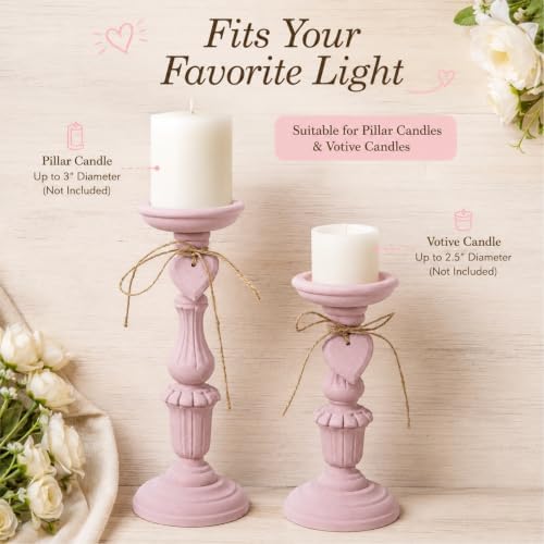 Shabby Chic & Vintage Farmhouse Wood Candle Holders - 2Pcs - Image 7