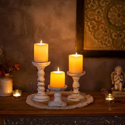 Candeldo Wood Candle Holders for Pillar, White Farmhouse Fireplace Decor - Image 7