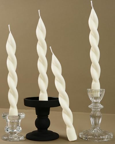 White Short Taper Candle Unscented Smokeless Spiral Twisted Candlesticks for Holiday Dinner Party Christmas Decorations-7.5inch-4pack by LPUSA