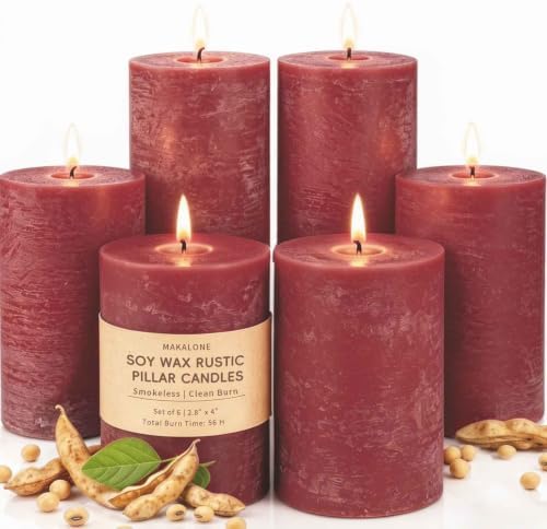 Red Pillar Candles 6 Pack, 2.8 x 4 Inch Unscented Soy Wax Candles by MAKALONE