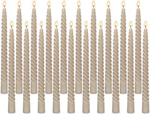 20 Pack 10 Inch Light-Mocha Spiral Taper Candles for Home Decor, Unscented Dripless Twisted Candlesticks for Weddings Dinner Holiday Decoration Formal Events by Beilisen