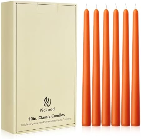 New Burning Formula Unscented Dripless 10-Inch Taper Candles Set of 12 - Orange, for Wedding, Dinner - Smokeless, Long Burning - Hand Poured, Colored Tall Candlesticks - Naranja by Unknown