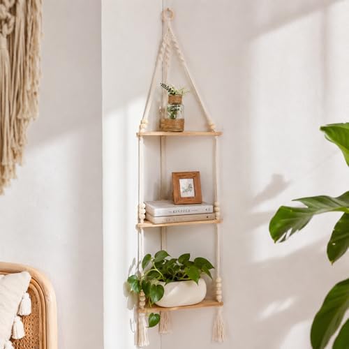 Artilady Macrame Corner Shelf Wall Hanging 3-Tier Adjust Boho Storage Decor by Artilady