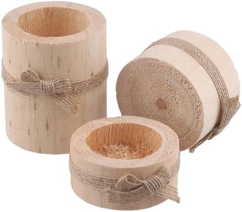 FUNSUEI 12 Pack Wooden Tea Light Candle Holders, 3 Sizes Wood Votive Candle Holder, Wood Log Candle Holders Rustic Tealight Candle Holder for Dinning Party Room Decoration - Image 6
