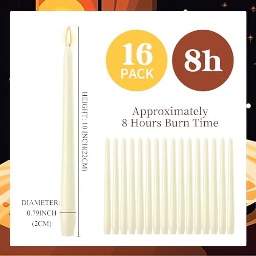 MTLEE 16 Pcs 10 Inch Taper Candle Sticks Smokeless Unscented, Ivory - Image 4