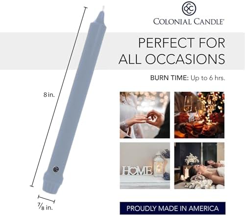 Colonial Candle Unscented Taper Candle, Classic Collection, Wedgewood, 8 in, Pack of 12 - Up to 6 Hours Burn - Image 3