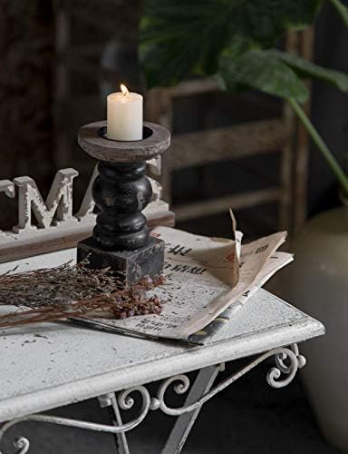 SOFE Handmade Shabby Chic Wooden Black Candle Holder, Square Base 7" Tall - Image 4