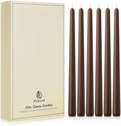 New Burning Formula Unscented Dripless 12-Inch Taper Candles Set of 12 - Cocoa Brown, for Wedding, Dinner - Smokeless, Long Burning - Hand Poured, Colored Tall Candlesticks - Marrón Cacao by Unknown