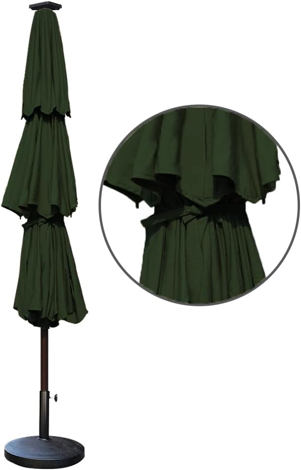 EliteShade USA 10-Year-Non-Fading 9ft 3-Tier Market Patio Umbrella, Commercial Table Umbrella with 80 Solar LED Lights, Crank Open, Windproof & UPF 50+ UV Protection for Garden, Deck, Pool, Backyard, Fern