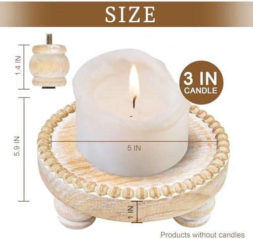 Small Wood Risers for Decor, Round Wooden Display Risers Candle Plates and Trays, Farmhouse Candle Trays Home Decor, Pedestal Stand for Mini Cake, Mug Display Decorative, Table Centerpiece, Brwon - Image 2