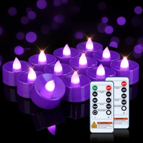 Homemory 24-Pack Purple Remote Flameless Battery Tea Light Candles 400+ Hrs by Homemory