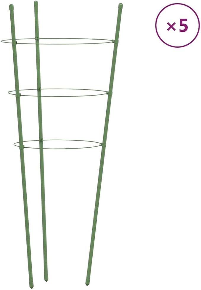 Garden Plant Supports with 3 Rings 5 pcs Green 17.7" Steel Tomato Cage for Climbing Fruits, Flowers, Vegetables, Sturdy Stakes for Tomatoes, Cucumbers, Hydrangeas, Peonies