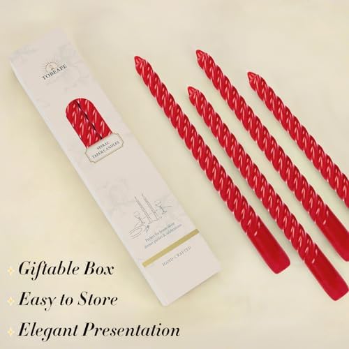 Tobeape 10 Inch Red Spiral Taper Candle Sticks 4 Pack, Unscented & Dripless - Image 6